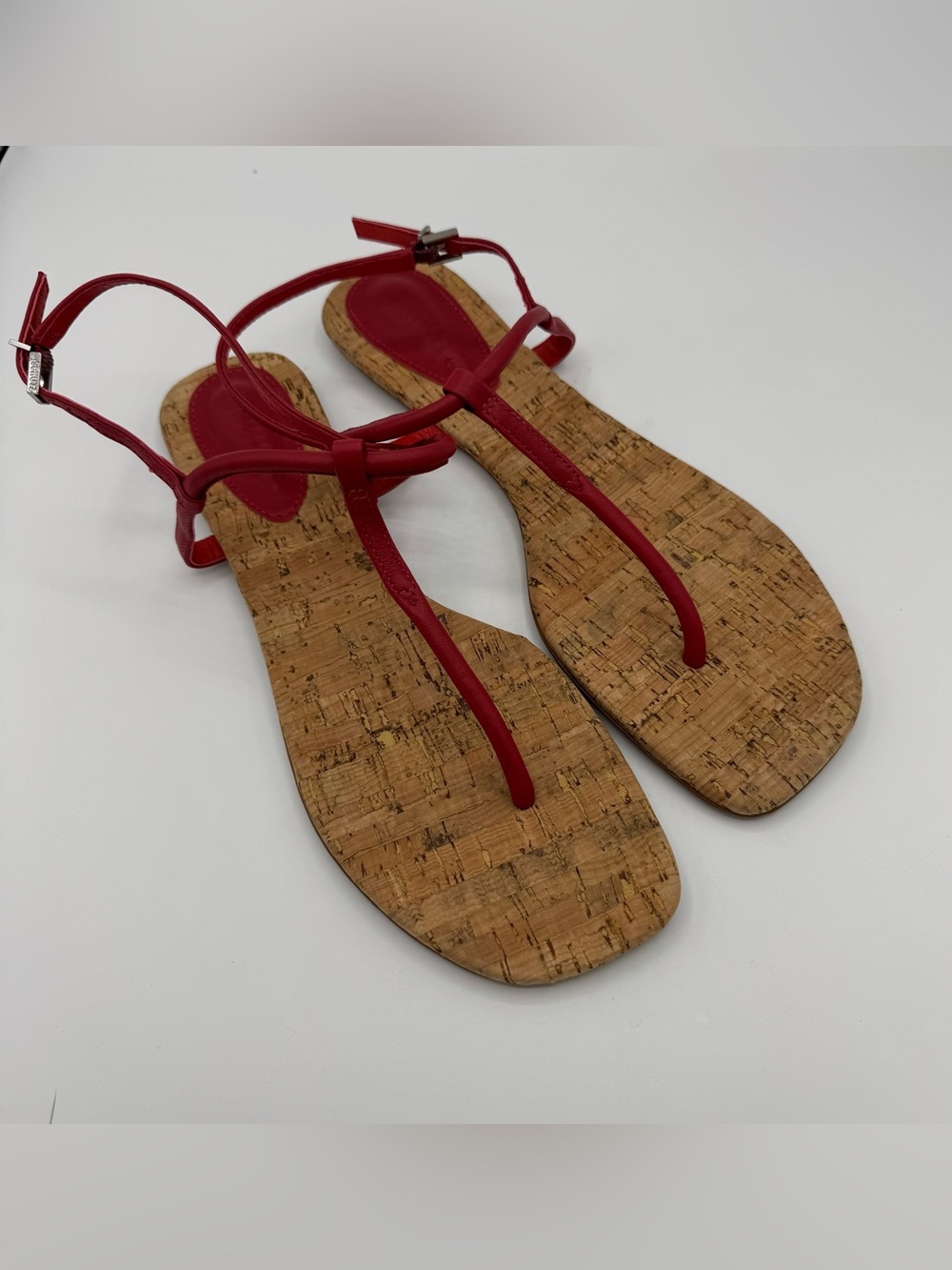 SCHUTZ Elsha Sandals Womens 11 Red NWOB Cork Strappy Flat Thong Ankle Strap